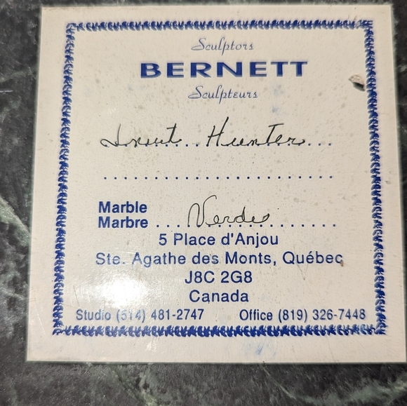 David Bernett Signed Carved Green Marble Sculpture "Inuit Hunter"  7" X 7" COA - Picture 6 of 11